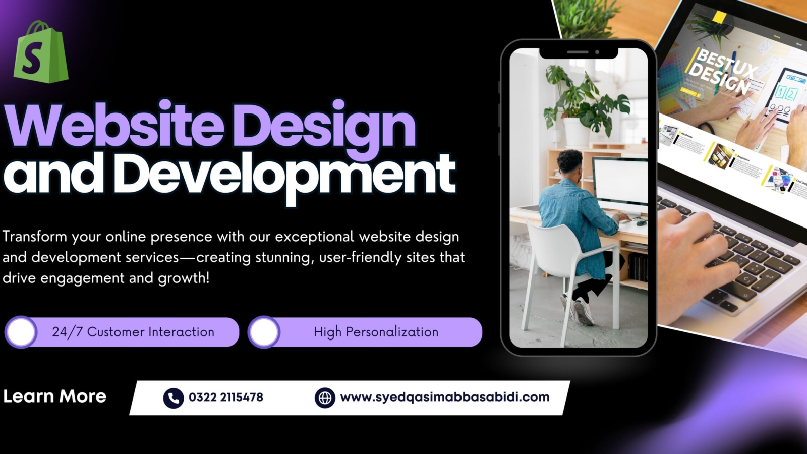 Black Purple Modern Website Design And Development Banner